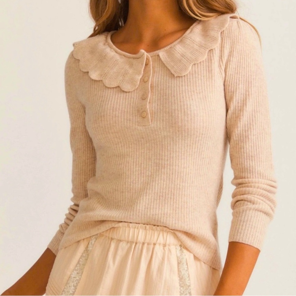 Loveshackfancy collared Siella pullover in wool with a kiss of cashmere xs